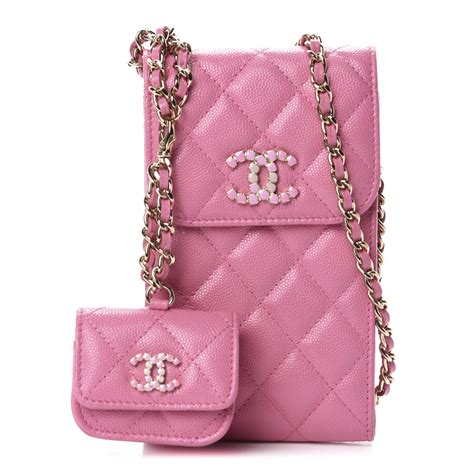 pink chanel phone case with chain|Chanel flap phone holder.